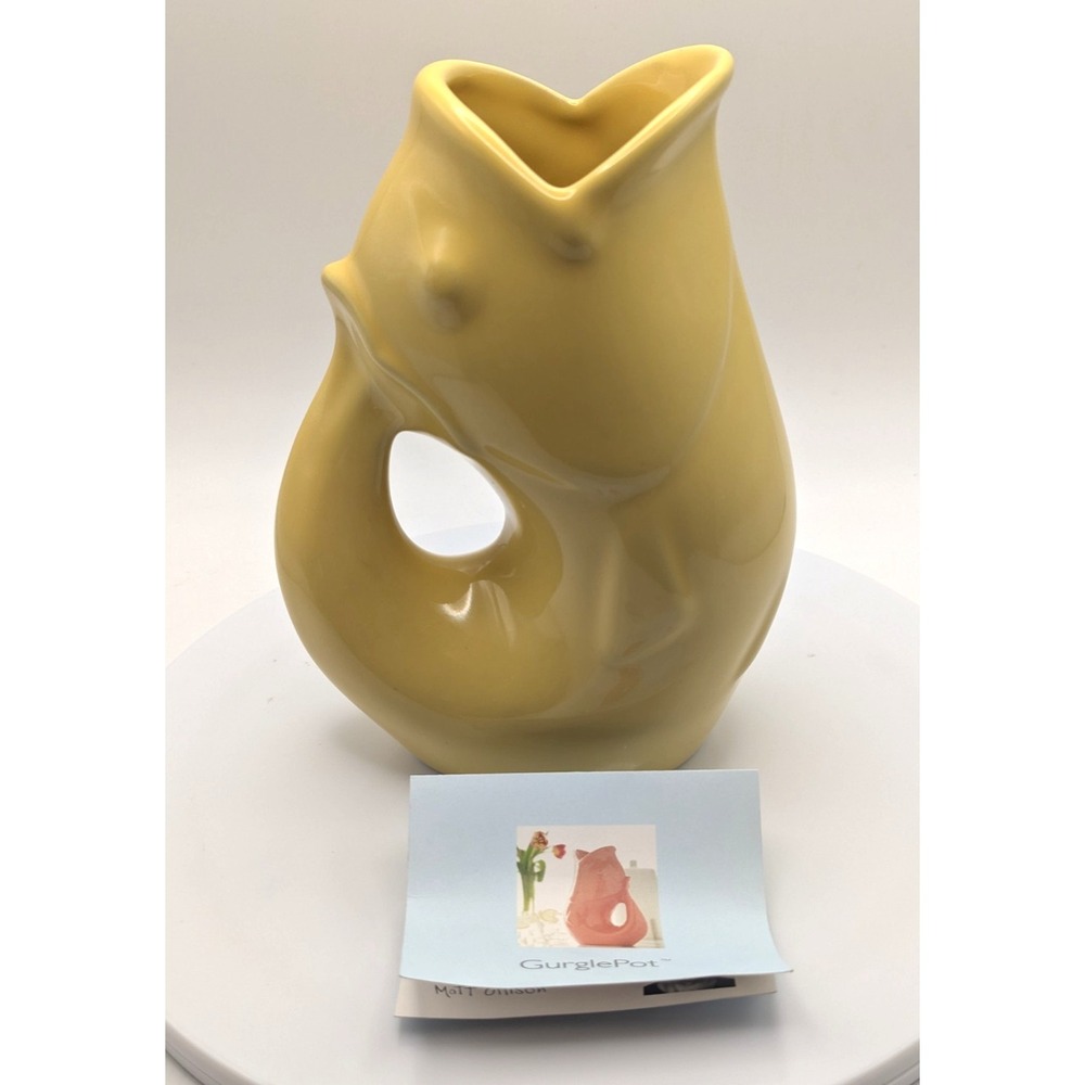 GURGLEPOT Fish Pitcher Yellow Gluggle Jug Ceramic Novelty Pouring Vase 6.5 " New
